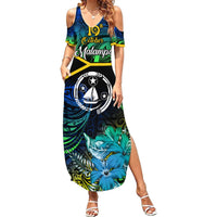 Personalised Malampa Day Summer Maxi Dress Vanuatu Flowers with Malampa Emblem Tribal Pattern LT9 Women Black - Polynesian Pride