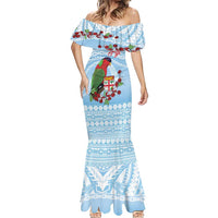 Melanesian Fiji Kula Bird Mermaid Dress with Tagimoucia Masi Tapa Pattern