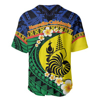 Melanesian New Caledonia Baseball Jersey Plumeria Kagu Bird and Nautilus Shell