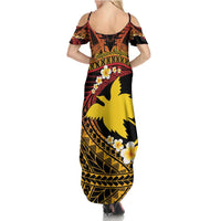 Melanesian Papua New Guinea Family Matching Summer Maxi Dress and Hawaiian Shirt Plumeria Bird of Paradise Tribal