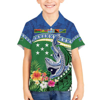 Melanesian Solomon Islands Family Matching Off Shoulder Short Dress and Hawaiian Shirt Tropical Shark Tattoo