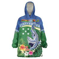 Melanesian Solomon Islands Wearable Blanket Hoodie Tropical Shark Tattoo LT9 One Size Blue - Polynesian Pride