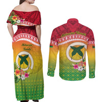 Melanesian Ni-Vanuatu Couples Matching Off Shoulder Maxi Dress and Long Sleeve Button Shirt Sea Turtle with Sand Drawing Pattern LT9 - Polynesian Pride