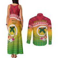 Melanesian Ni-Vanuatu Couples Matching Tank Maxi Dress and Long Sleeve Button Shirt Sea Turtle with Sand Drawing Pattern LT9 - Polynesian Pride