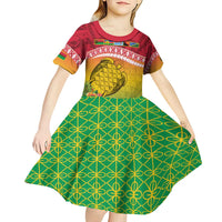Melanesian Ni-Vanuatu Kid Short Sleeve Dress Sea Turtle with Sand Drawing Pattern