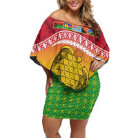 Melanesian Ni-Vanuatu Off Shoulder Short Dress Sea Turtle with Sand Drawing Pattern LT9 Women Reggae - Polynesian Pride