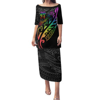 Personalised New Zealand Wellington Pride Family Matching Puletasi and Hawaiian Shirt Maori Fern with Pride Flag 2024 LT9 Mom's Dress Black - Polynesian Pride