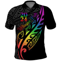 Personalised New Zealand Wellington Pride Polo Shirt Maori Fern with Pride Flag 2024 LT9 Black - Polynesian Pride