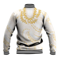 Aloha Lei Onaona Baseball Jacket Beige Hawaiian Tribal Pattern LT9 - Polynesian Pride