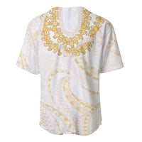 Aloha Lei Onaona Baseball Jersey Beige Hawaiian Tribal Pattern