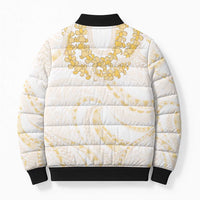 Aloha Lei Onaona Bomber Puffer Jacket Beige Hawaiian Tribal Pattern LT9 - Polynesian Pride