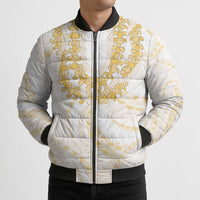 Aloha Lei Onaona Bomber Puffer Jacket Beige Hawaiian Tribal Pattern LT9 - Polynesian Pride