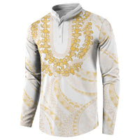 Aloha Lei Onaona Button Sweatshirt Beige Hawaiian Tribal Pattern LT9 - Polynesian Pride