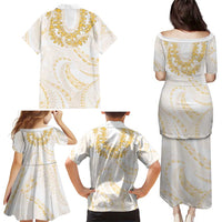 Aloha Lei Onaona Family Matching Puletasi and Hawaiian Shirt Beige Hawaiian Tribal Pattern