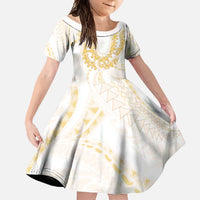 Aloha Lei Onaona Family Matching Short Sleeve Bodycon Dress and Hawaiian Shirt Beige Hawaiian Tribal Pattern