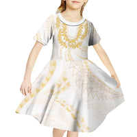 Aloha Lei Onaona Kid Short Sleeve Dress Beige Hawaiian Tribal Pattern