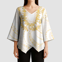 Aloha Lei Onaona Kimono Sleeve Blouse Beige Hawaiian Tribal Pattern LT9 - Polynesian Pride