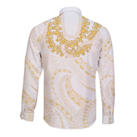 Aloha Lei Onaona Long Sleeve Button Shirt Beige Hawaiian Tribal Pattern LT9 - Polynesian Pride