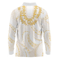 Aloha Lei Onaona Long Sleeve Polo Shirt Beige Hawaiian Tribal Pattern