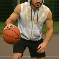 Aloha Lei Onaona Sleeveless Zip Hoodie Beige Hawaiian Tribal Pattern - Polynesian Pride