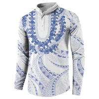 Aloha Lei Onaona Button Sweatshirt Navy Blue Hawaiian Tribal Pattern LT9 - Polynesian Pride