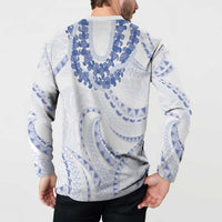 Aloha Lei Onaona Button Sweatshirt Navy Blue Hawaiian Tribal Pattern LT9 - Polynesian Pride
