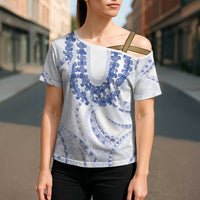 Aloha Lei Onaona Cross Shoulder Shirt Navy Blue Hawaiian Tribal Pattern LT9 - Polynesian Pride