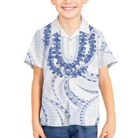 Aloha Lei Onaona Kid Hawaiian Shirt Navy Blue Hawaiian Tribal Pattern LT9 Kid Blue - Polynesian Pride