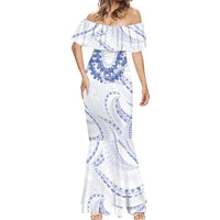 Aloha Lei Onaona Mermaid Dress Navy Blue Hawaiian Tribal Pattern