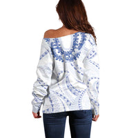 Aloha Lei Onaona Off Shoulder Sweater Navy Blue Hawaiian Tribal Pattern