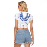 Aloha Lei Onaona Raglan Cropped T Shirt Navy Blue Hawaiian Tribal Pattern