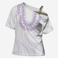 Aloha Lei Onaona Cross Shoulder Shirt Purple Hawaiian Tribal Pattern LT9 Female Purple - Polynesian Pride