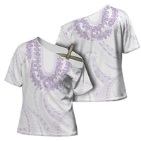 Aloha Lei Onaona Cross Shoulder Shirt Purple Hawaiian Tribal Pattern LT9 - Polynesian Pride