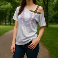 Aloha Lei Onaona Cross Shoulder Shirt Purple Hawaiian Tribal Pattern LT9 - Polynesian Pride