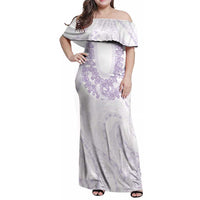 Aloha Lei Onaona Family Matching Off Shoulder Maxi Dress and Hawaiian Shirt Purple Hawaiian Tribal Pattern