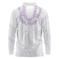 Aloha Lei Onaona Long Sleeve Polo Shirt Purple Hawaiian Tribal Pattern
