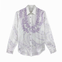 Aloha Lei Onaona Women Casual Shirt Purple Hawaiian Tribal Pattern