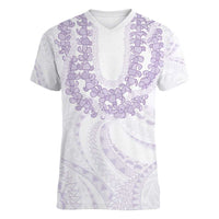 Aloha Lei Onaona Women V-Neck T-Shirt Purple Hawaiian Tribal Pattern