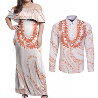 Aloha Lei Onaona Couples Matching Off Shoulder Maxi Dress and Long Sleeve Button Shirt Red Hawaiian Tribal Pattern LT9 Red - Polynesian Pride