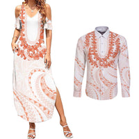Aloha Lei Onaona Couples Matching Summer Maxi Dress and Long Sleeve Button Shirt Red Hawaiian Tribal Pattern LT9 Red - Polynesian Pride