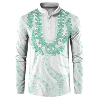 Aloha Lei Onaona Button Sweatshirt Sage Green Hawaiian Tribal Pattern LT9 Green - Polynesian Pride