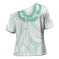 Aloha Lei Onaona Cross Shoulder Shirt Sage Green Hawaiian Tribal Pattern LT9 - Polynesian Pride