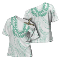 Aloha Lei Onaona Cross Shoulder Shirt Sage Green Hawaiian Tribal Pattern LT9 - Polynesian Pride
