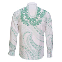 Aloha Lei Onaona Family Matching Off The Shoulder Long Sleeve Dress and Hawaiian Shirt Sage Green Hawaiian Tribal Pattern