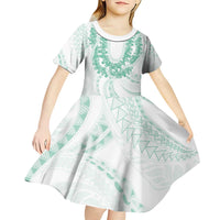 Aloha Lei Onaona Kid Short Sleeve Dress Sage Green Hawaiian Tribal Pattern