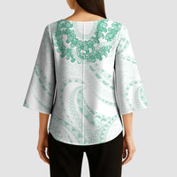 Aloha Lei Onaona Kimono Sleeve Blouse Sage Green Hawaiian Tribal Pattern LT9 - Polynesian Pride