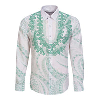 Aloha Lei Onaona Long Sleeve Button Shirt Sage Green Hawaiian Tribal Pattern LT9 Unisex Green - Polynesian Pride