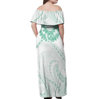 Aloha Lei Onaona Off Shoulder Maxi Dress Sage Green Hawaiian Tribal Pattern