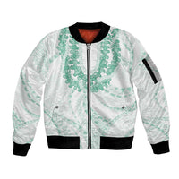Aloha Lei Onaona Sleeve Zip Bomber Jacket Sage Green Hawaiian Tribal Pattern