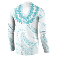 Aloha Lei Onaona Button Sweatshirt Teal Hawaiian Tribal Pattern LT9 - Polynesian Pride